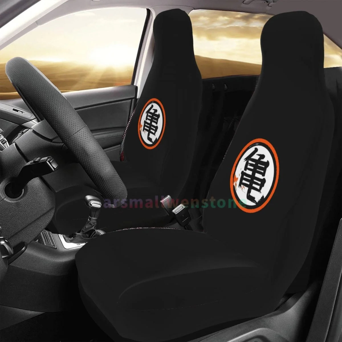 DBZ Kanji Car Seat Cover 2PCS Front Car Seat Cover Seat Anti Fouling Protective Cover Cute Car Accessories
