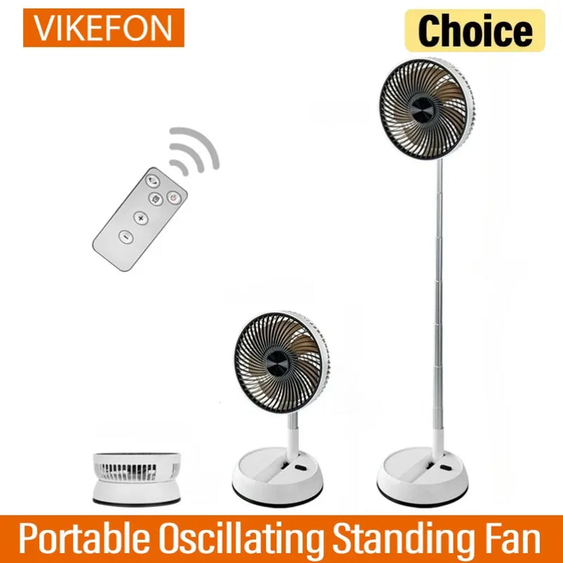 Portable Oscillating Standing Fan with Remote Controller Foldable Desk Fan Rechargeable Battery Powered Pedestal Fan for Camping