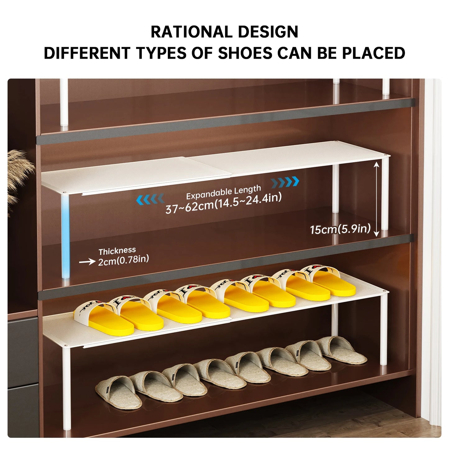 Shoe Cabinet Storage Solution, Space-Saving Shoe Rack, Shoe Organizer, Adjustable and Extendable Double-Layer Partition for Shoes Inside the Cabinet