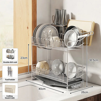Dish Drying Rack with Drainboard, Dish Rack for Kitchen Counter, Dish Drainer Rack with Utensil Holder, Kitchen Organization
