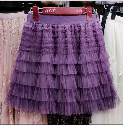New In 2025 Summer Tulle A-Line Cake Skirts Women Elastic High Waist Tutu Short Skirt Korean Fashion Sweet Tutu Streetwear Skirt