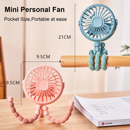 Portable Clip Fan Mini Stroller Fan USB Rechargeable Baby Stroller Octopus Fan 360° Rotate Outdoor Tripod Fan Small Clip Fan