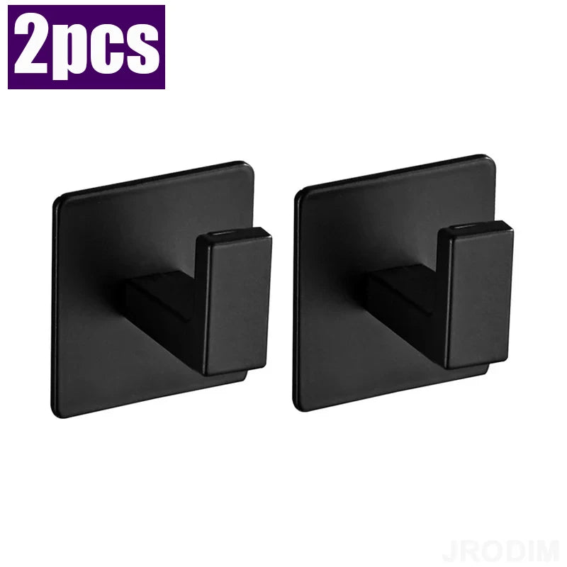 4/1pcs Bathroom Adhesive Wall Black Robe Hooks Towel Hook Coat Holder Keys Clothes Hanger Bathroom Kitchen Hardware Accessories