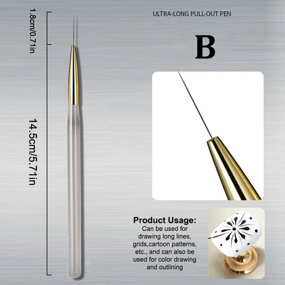 Nail Art UV Gel DIY Design Manicure Painting Brush Acrylic Lines Pen Stripes Grid Flower Butterfly Drawing Watercolor Brushes