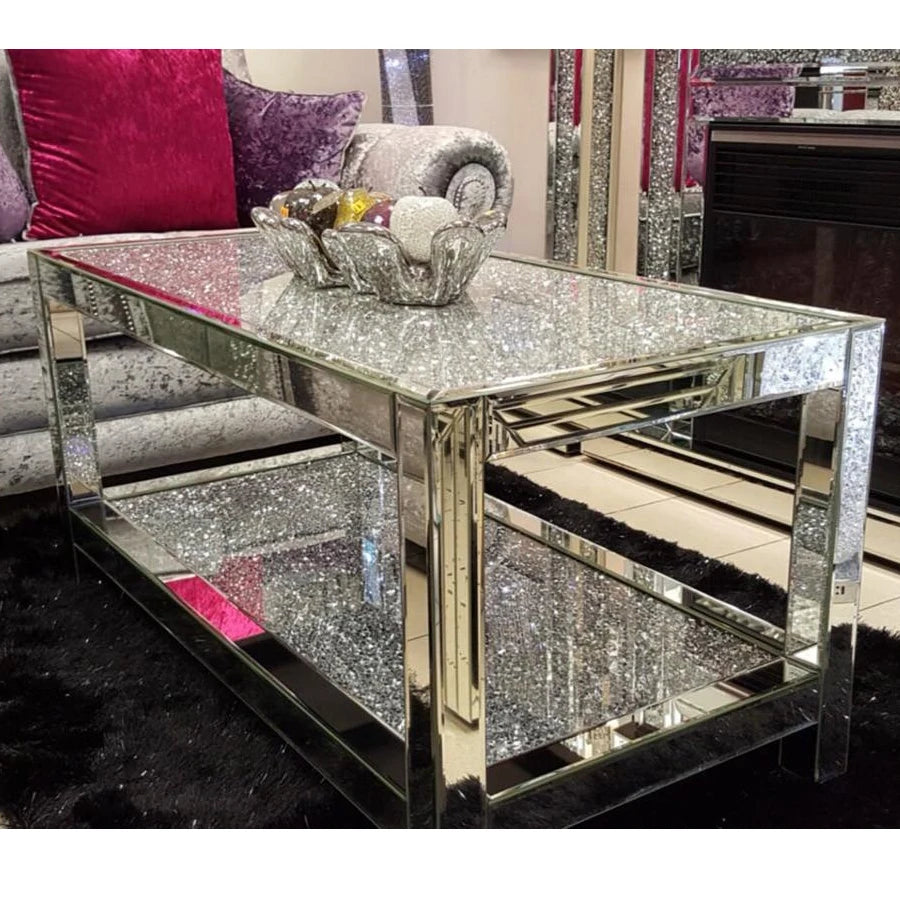 Living room mirror furniture glass top hollow center coffee table