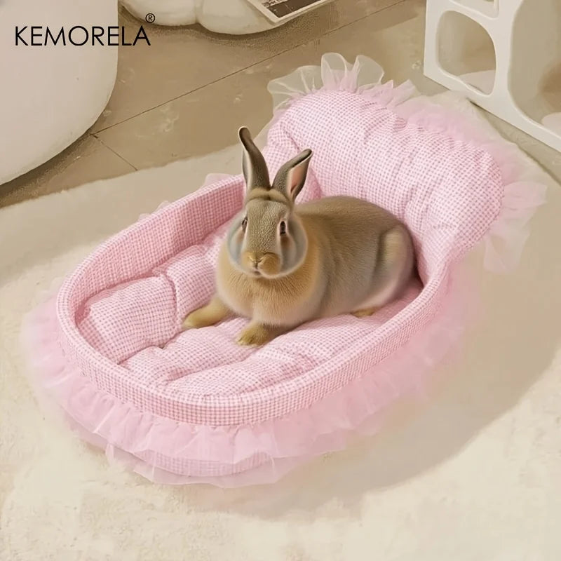 1PCS Soft Cute Bunny Princess Nest - Fluffy Rabbit Bed with Lace Edges, Cozy Plush Bedding for Small Pets, Hamsters, Guinea Pigs
