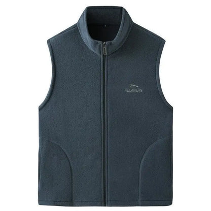 Men's Embroidery Vest Waistcoat Standing Collar Double-sided Fleece Warm Sleeveless Pocket Vest Outdoor Windproof Mens Jacket