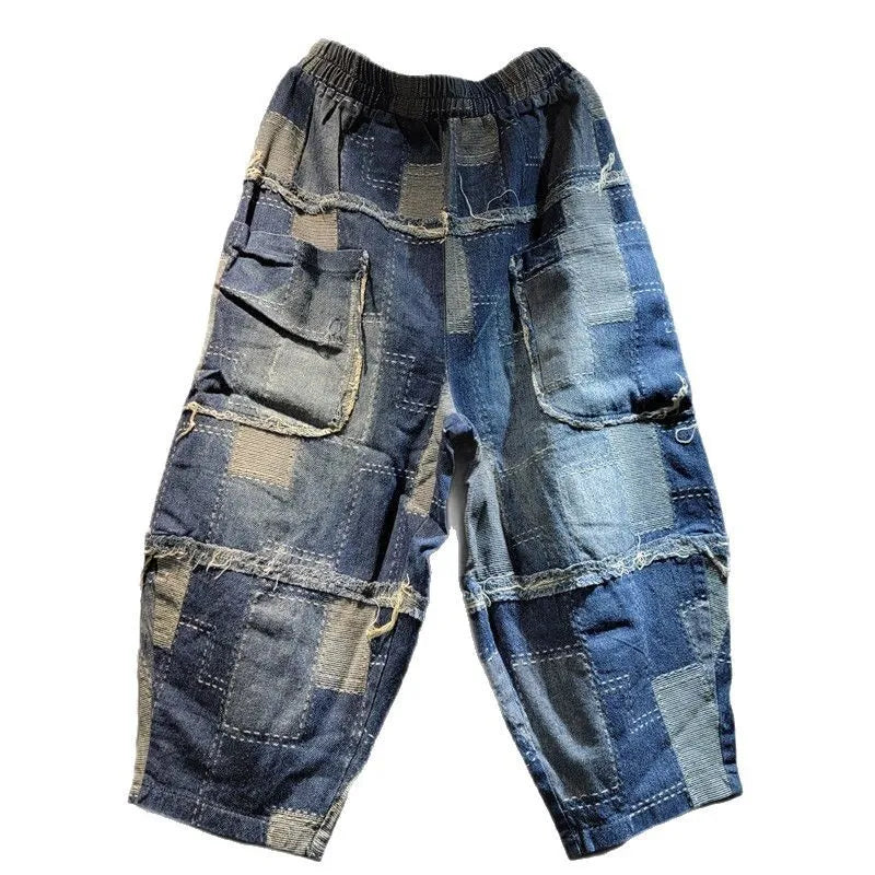 WTHT Vintage New Women's Patchwork Loose Denim Harem Pants 2025 Spring Fashion Elastic High Waist Wide Leg Jeans Female 1LS1187