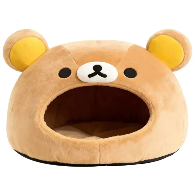 Kawaii Rilakkuma Bear Pet Bed Soft Plush Cave Nest for Cats Puppies Perfect Gift for Pet Owners Kawaii Pet Furniture
