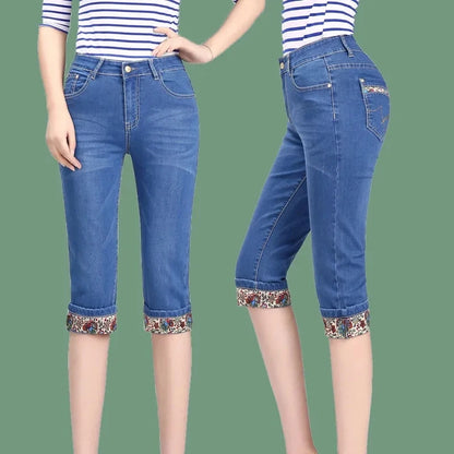2025 New High waisted Women's Capri Denim Shorts Women Summer Thin Slim Vintage Jeans Stretch Short Straight leg Pants Leggings