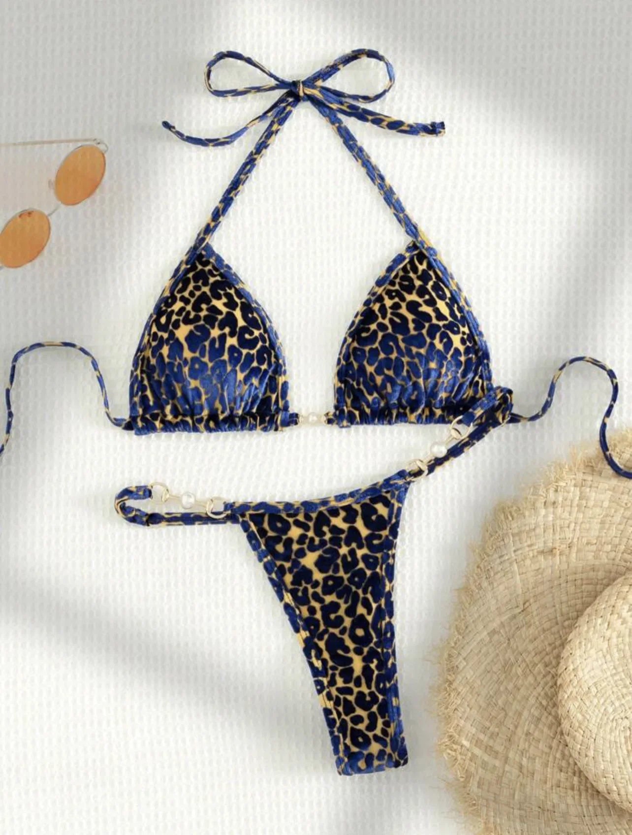 Sexy Leopard Velvet Bikini Mini Micro Thong Bikinis Women Swimwear Female Swimsuit Two-piece Bikini Set Halter Bathing Suit Swim