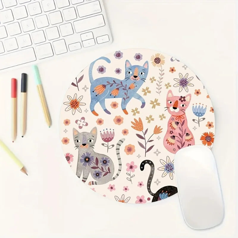 Cartoon cat mouse pad, round non-slip rubber mouse pad, suitable for office computers, laptops office supplies  mouse pad anime