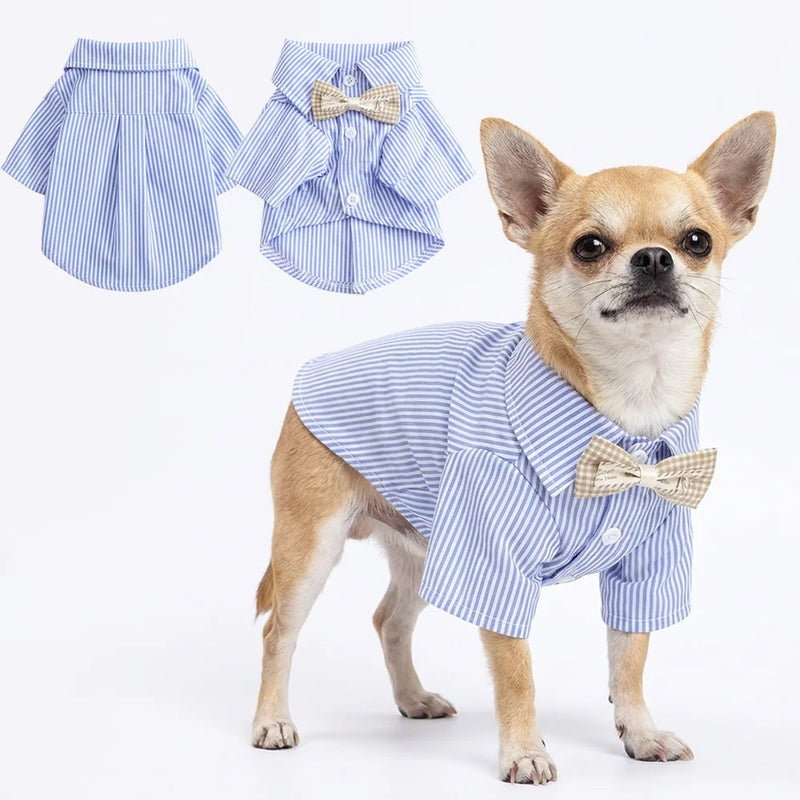 Pet Dog Clothes Bowknot Striped Shirts Thin Summer Blue Fashion Chihuahua Stripe Shirt for Small Dogs Clothing Wholesale