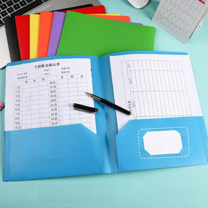 Plastic Folder with 2 Pockets Business File Organizers Card Slot Office Document Letter Size Paper Organizer Students Supplies