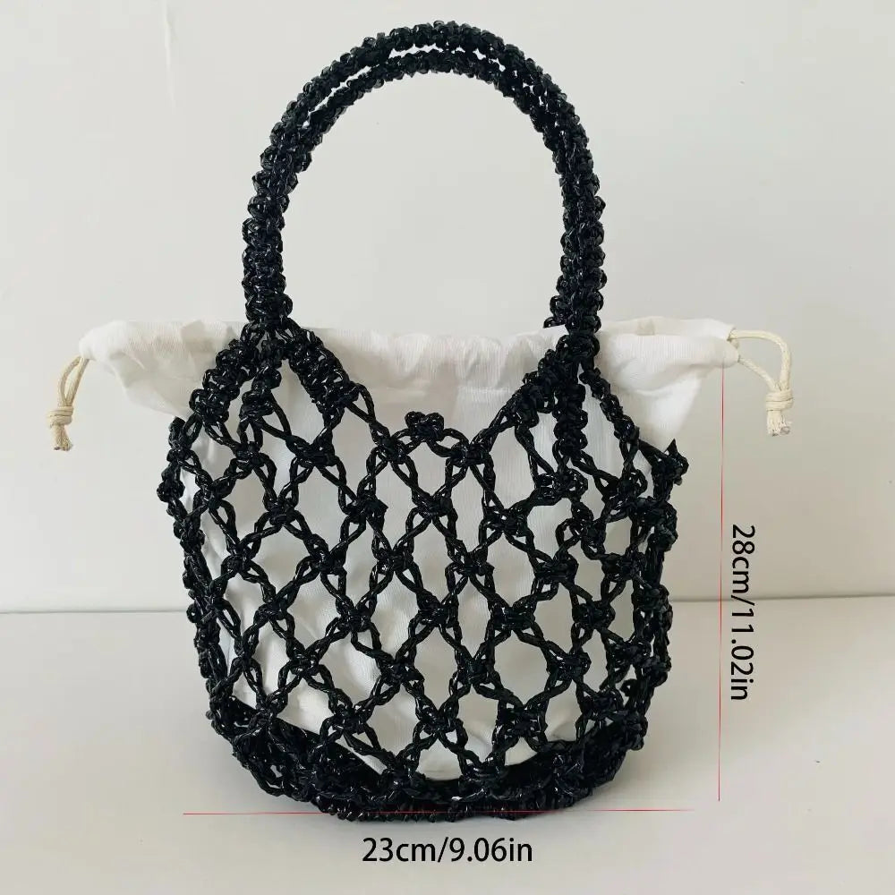 Fashion Luxury Women Woven Handbag Large Capacity Storage Bag Drawstring Bag Portable Woven Bag Weave Bucket Bag For Girls