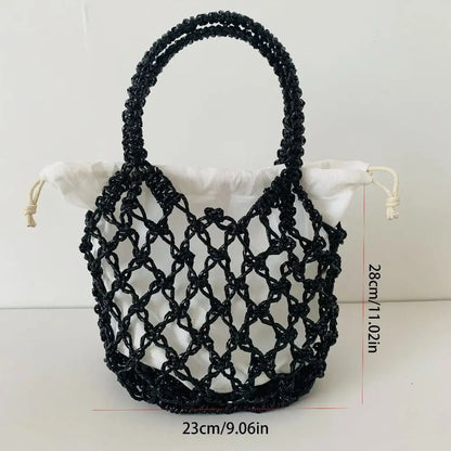 Fashion Luxury Women Woven Handbag Large Capacity Storage Bag Drawstring Bag Portable Woven Bag Weave Bucket Bag For Girls