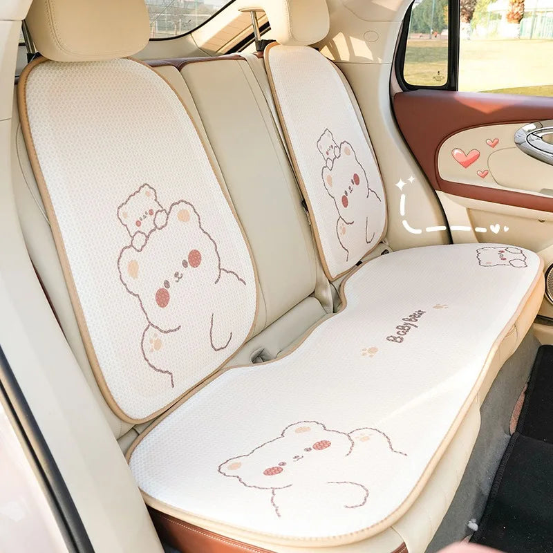Comfortable Cute Car Seat Covers Ice Silk Cartoon Car Seat Protector Cushion Cute Car Accessories Universal Seat Covers Full Set
