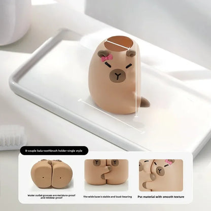 CapabalaPVCToothbrush Holder Bathroom Countertop Single or Double Toothbrush Storage Base Organizer Toothbrush Stand