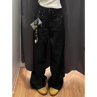 Black Autumn 2025 Blue Jeans Women Y2K Vintage High Waisted Jeans Straight Streetwear Loose Large Wide Leg Denim Pants
