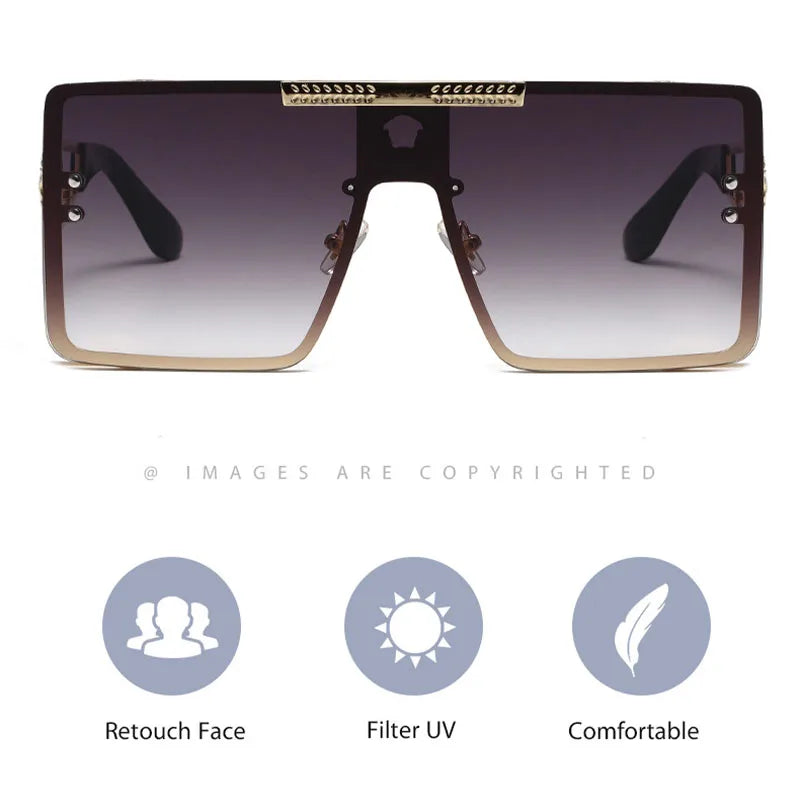 New stylish sunglasses with oversized frames, trendy metal design, perfect for fashion shows and cool street style.