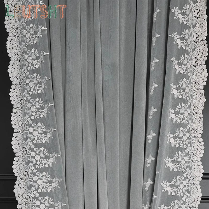 Luxury European Curtains for Living Room Light Luxury Black-shading Velvet Cloth Retro Window Bedroom Door Screen Shutter