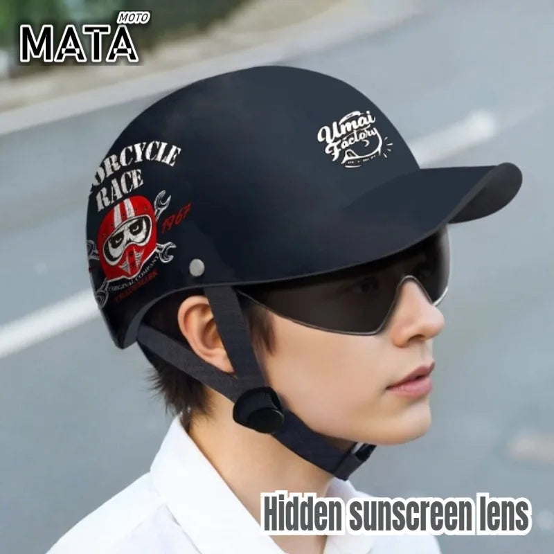 Motorcycle Helmet Retro German Classic Moto Helmet Casco Moto Half Helmet  Capacete De Moto with HD Visors