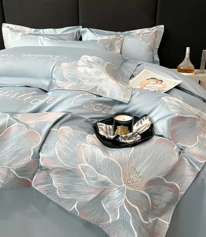 High-end Light Luxury Class A Long-staple Pure Cotton Floral Embroidery Quilt Cover Soft Bare Bed Line Comforter Bedding Sets