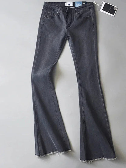 TARUXY Retro Low Waist Blue Jeans For Women 2025 Bodycon Flared Pants Ladies Basic Slim Fit Summer Street Casual Jeans Woman