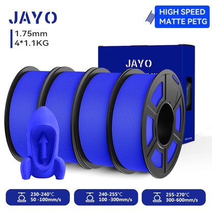JAYO 4Rolls 3D High Speed Matte PETG 3D Filament 1.75mm 30mm/s - 600mm/s Print Range High Flow Speedy PETG 3D Printer Filament