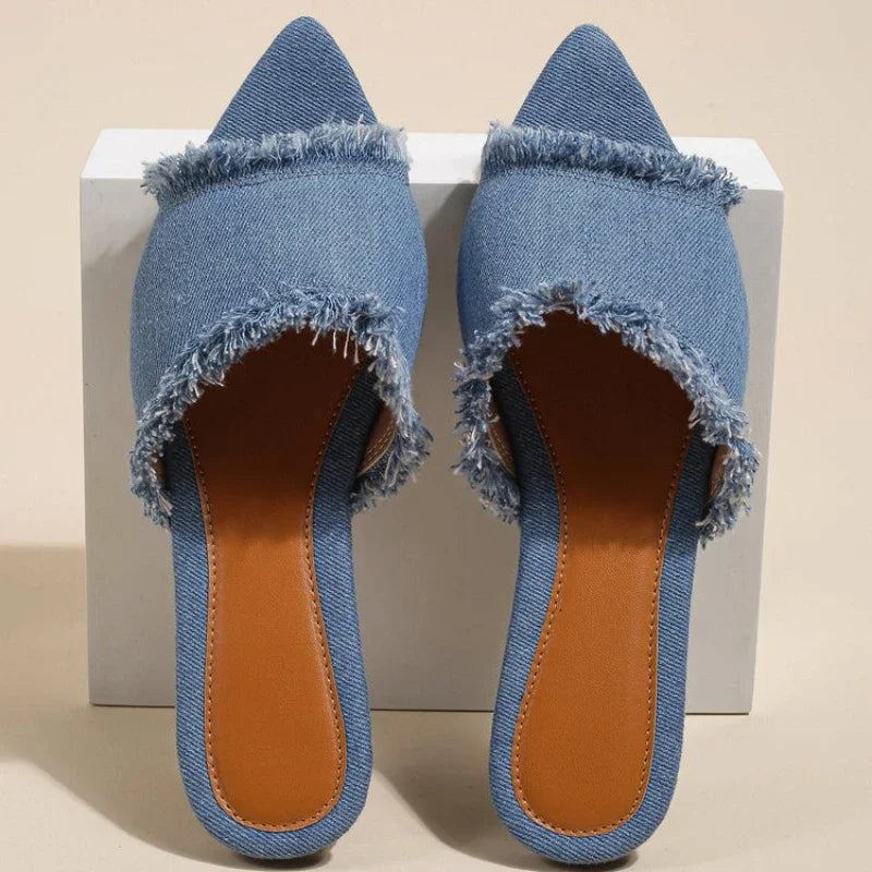 Women Flats Cowboy Slippers Fashion Beach Dress Shoes  Summer Femme Pointed Toe Flip Flops New Casual Slides Zapatos Mujer