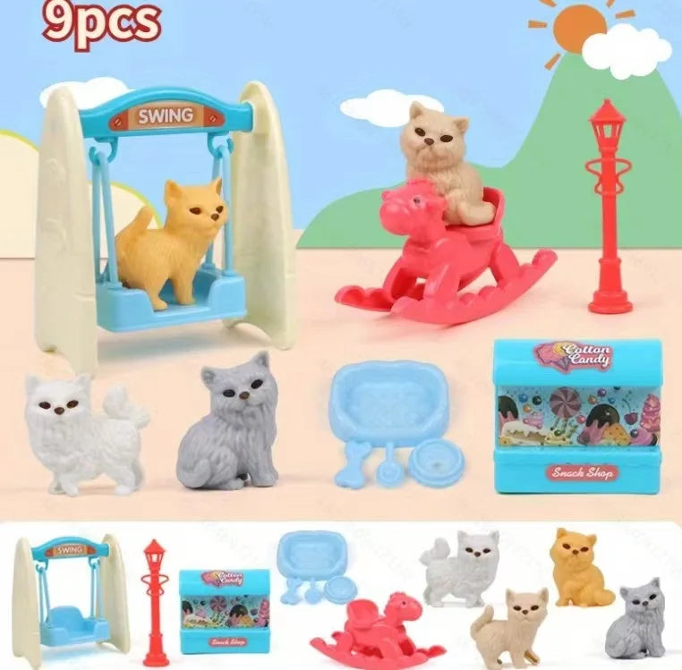 Dog Doll Set Puppy Pretend Play Toys Children Play House Accessories Pet House Scene Games Toys Kids Sensory Dog Pet Basket Toys