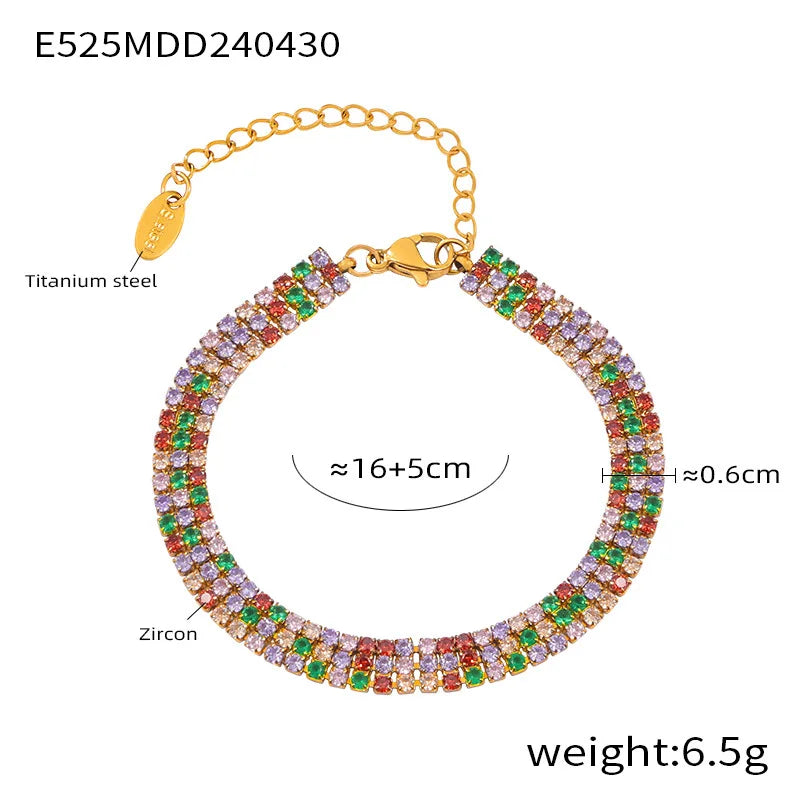 Fashion Colorful Zircon Bracelet Women's Stainless Steel Extension Chain Bracelet Female Summer Waterproof Jewelry