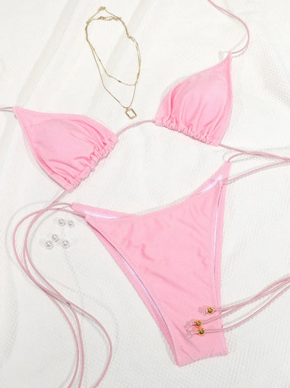 Sexy Swimsuit 2025 Bikinis Women Swimwear Bandage Bathing Suit Brazilian Biquinis Sexy Bikini Sets Solid Beachwear Summer