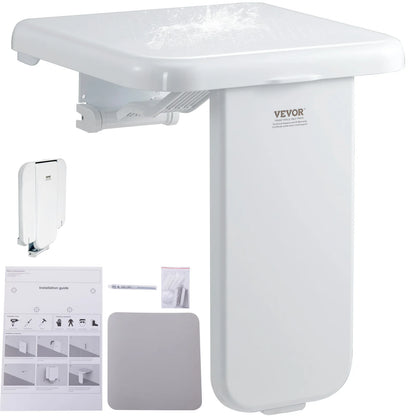 SucceBuy Folding ABS Shower Seat 15.7'' x 16.7'' Unfolded Wall Mounted Fold Up Shower Bench 440 lbs Load Capacity Shower Chair