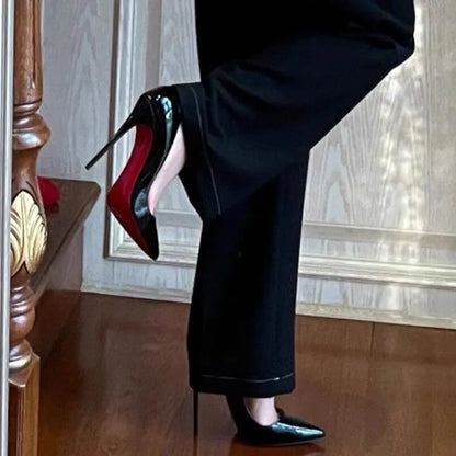 Heels for Women 2026 Trend Leather Luxury Red Bottom High Heels 9cm Pointed Toe Stiletto Pumps Elegant Sexy Party Wedding Shoes