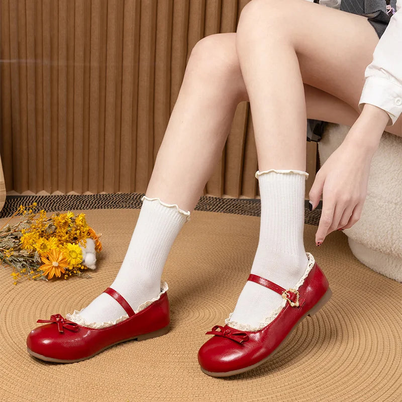 Women Flats Fashion Lolita Shoes Spring New Round Head Shallow Mouth Sneakers Women Butterfly Knot Soft Sole Non-slip Flat Shoes