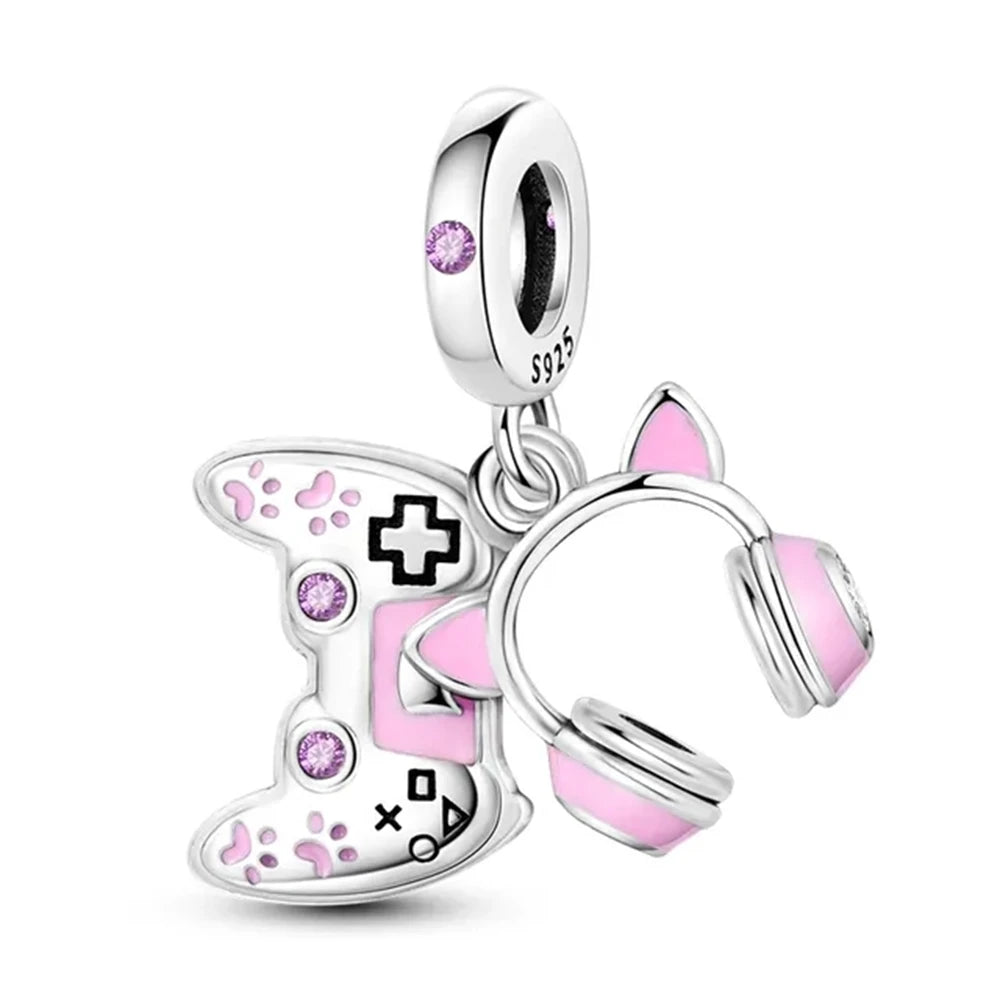 Guitar Microphone Music 925 Sterling Silver Charm Pendant Suitable Fit Original Bracelet Necklace keychain Jewelry Accessories
