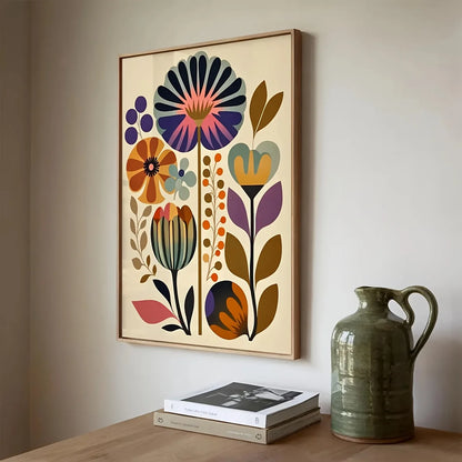 2pcs Modern Scandinavian Wall Art Posters, Noframed Norwegian Folk Decor Boho Floral Print,Nordic Painting for Living Room Decor