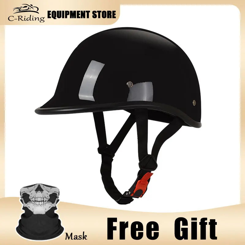 Motorcycle Half Helmet Beanie Retro Open Face Helmet Skull Cap DOT Certified Lightest Low Profile Street ATV Moped Helmet
