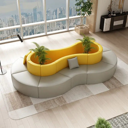 Modern S-Shape Sectional Sofa Set for Home Office for Hotels Public Areas Restaurants Durable PU Leather Cover