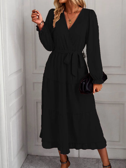 Women's Long Puff Sleeve V Neck Casual Dress Autumn New Fashion Long Sleeve Dress Elegant Fashion Spring Summer Streetwear