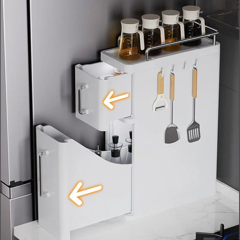 Pull-Out Spice Racks Multi-Functional Household Seasoning Organizer For Home Kitchen Countertop Narrow Cabinets Spice Cabinet