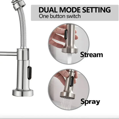 PHANCIR Modern Brushed Nickel Kitchen Faucet - Compact Single Handle, Pull Down Sprayer, 1/3 Holes Adaptable