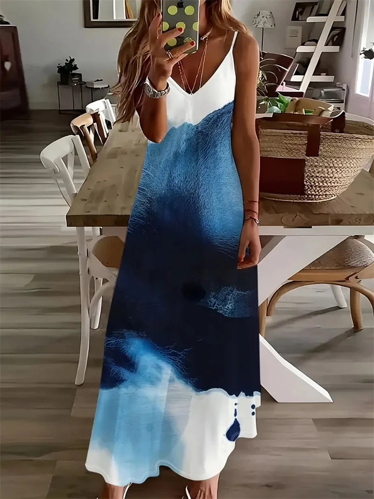 Colorful Fun Graffiti Dress 2024 New Summer Ladies Fashion Sexy Slip Dress Summer Comfort Extra Long Sleeveless Slip Vest