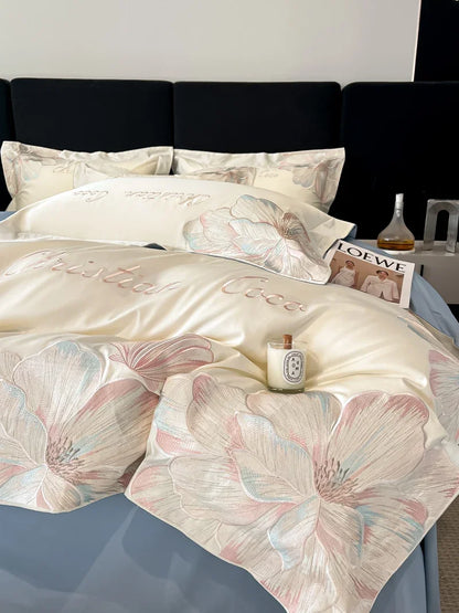 High-end Light Luxury Class A Long-staple Pure Cotton Floral Embroidery Quilt Cover Soft Bare Bed Line Comforter Bedding Sets