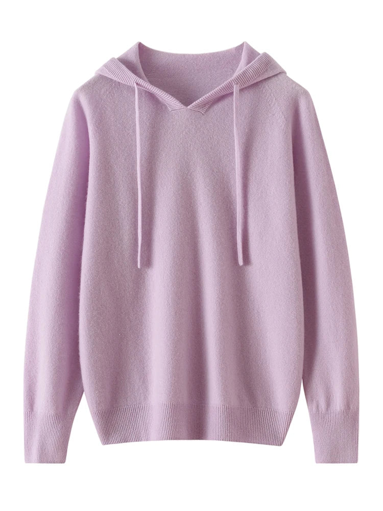 ADDONEE Women Cashmere Hooded Pullover Sweater 100% Cashmere Knitwear Spring Autumn Casual Simple Style Hoodie Clothing Tops
