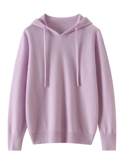 ADDONEE Women Cashmere Hooded Pullover Sweater 100% Cashmere Knitwear Spring Autumn Casual Simple Style Hoodie Clothing Tops
