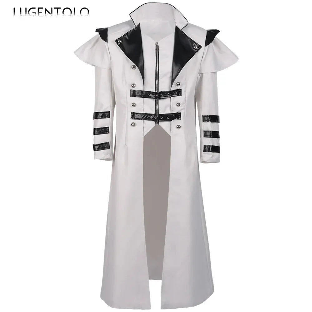 Men Medieval Gothic Trench Long Coats Court Costume Retro Casual Women Button Zipper Loose Party Bloodsucker Clothing