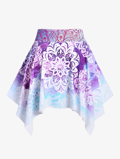ROSEGAL Plus Size Women's Three-Piece Padded Tankini Swimsuit Stripe Colorblock Bikinis Set, Or Purple Ethnic Printed Swimwears