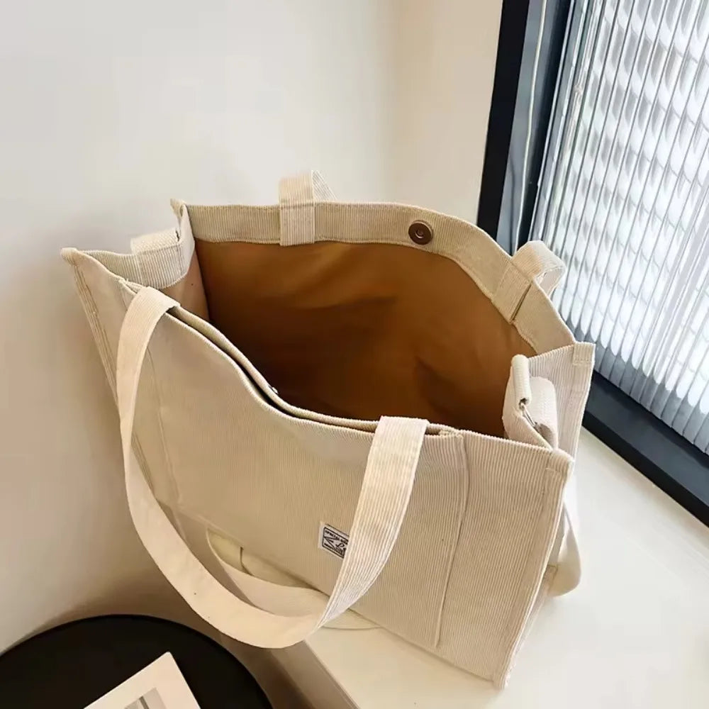 Women's Canvas Casual Tote Bag Retro Art Canvas Crossbody Bags for Women Corduroy Zipper Shoulder Handbags Luxury Designer Sac